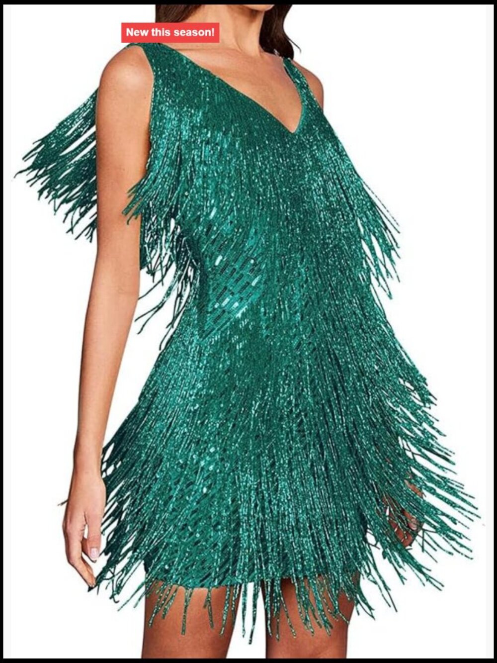 V-Neck Sequin Fringe Flapper Dress Sleeveless Tassel Gatsby Party Mini